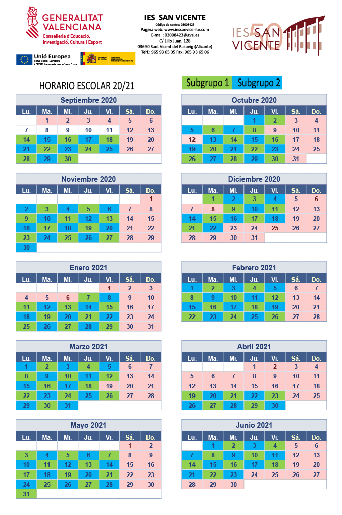 (Calendario de subgrupos)